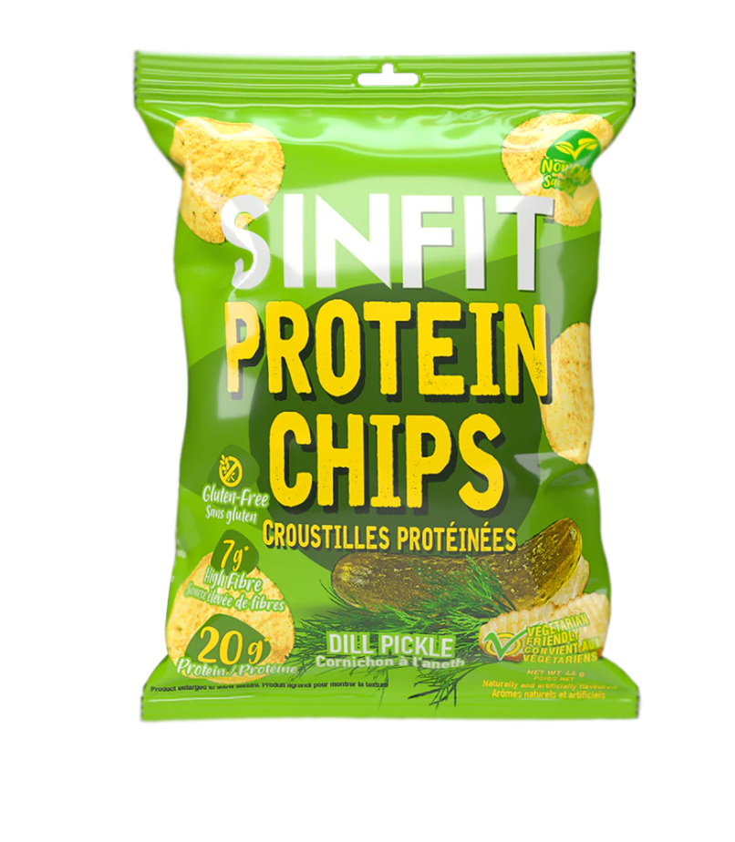 SINFIT Protein Chips bag showcasing a snack known for high protein, low carbs, and puffed texture, offering a convenient, guilt-free snacking option.