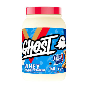 GHOST Whey 2lb jar with red lid, featuring Fruity Cereal Milk® flavor, offers 25g protein per serving, ideal for versatile fitness nutrition.