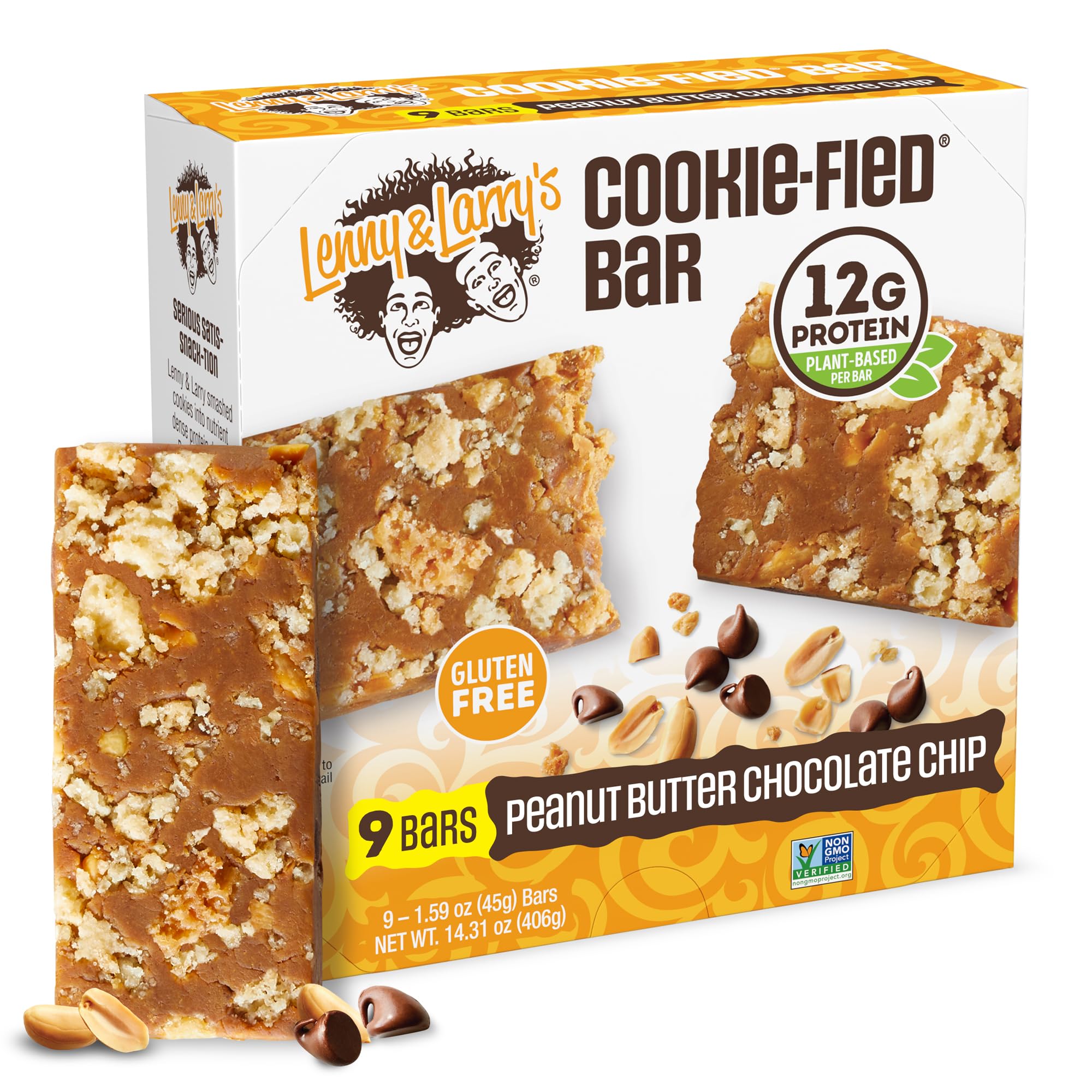 Lenny and Larry's Cookie-fied® Bar, a compact, chewy snack with crunchy bits, offers 12g plant-based protein, 5g fiber, and is gluten-free, vegan, and non-GMO.