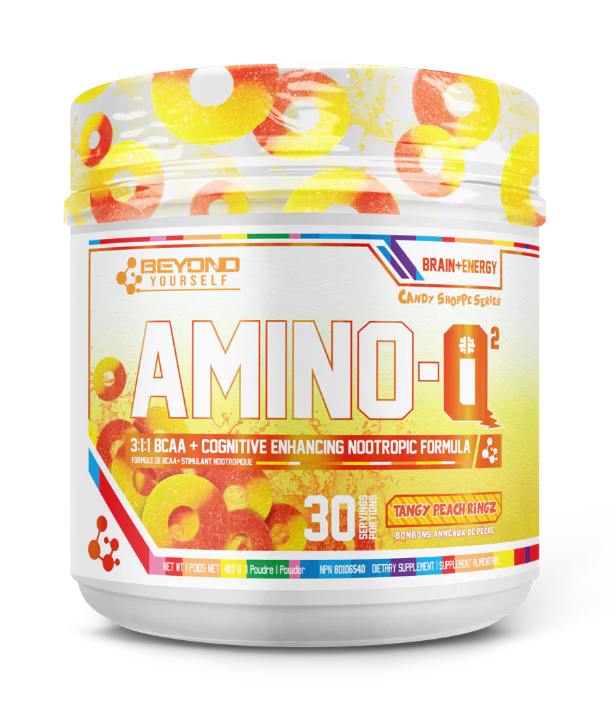Beyond Yourself Amino IQ 30 Serv: A white container labeled with cognitive-enhancing BCAA and nootropic supplement, perfect for maximizing mental focus and physical performance.