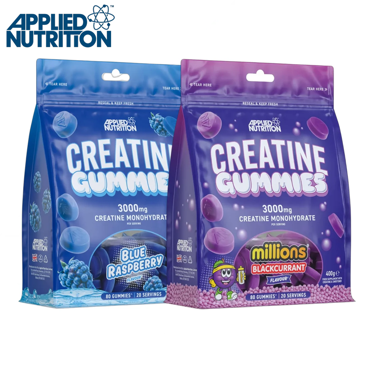 Applied Nutrition Creatine Monohydrate Gummies, designed for athletes, provide 3000mg creatine per serving, ideal for boosting workout performance and recovery. Gluten-free, vegan, Halal certified.