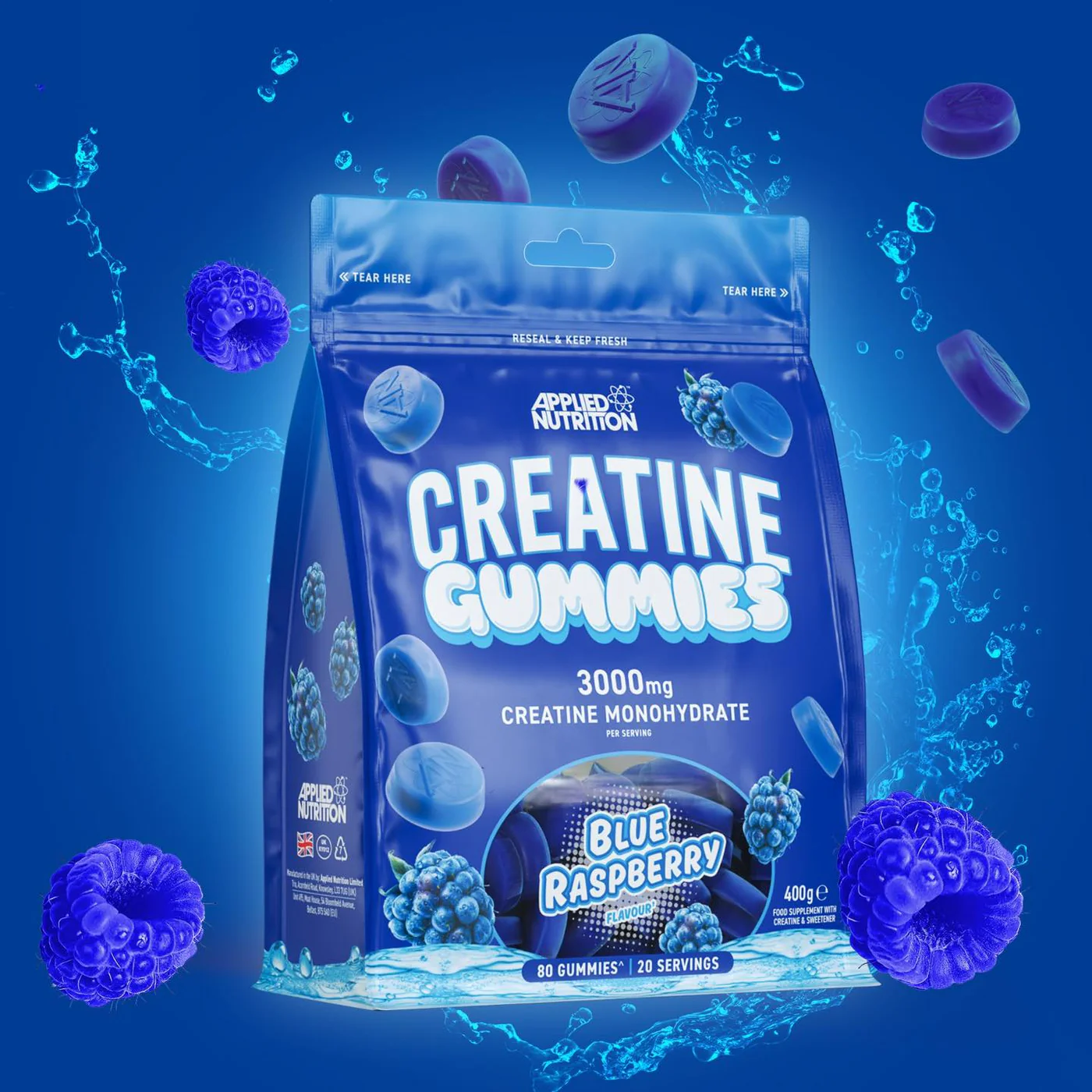 Applied Nutrition Creatine Monohydrate Gummies, designed for enhanced workout performance, offering 3000mg creatine per serving, ideal for athletes seeking a vegan, gluten-free supplement.