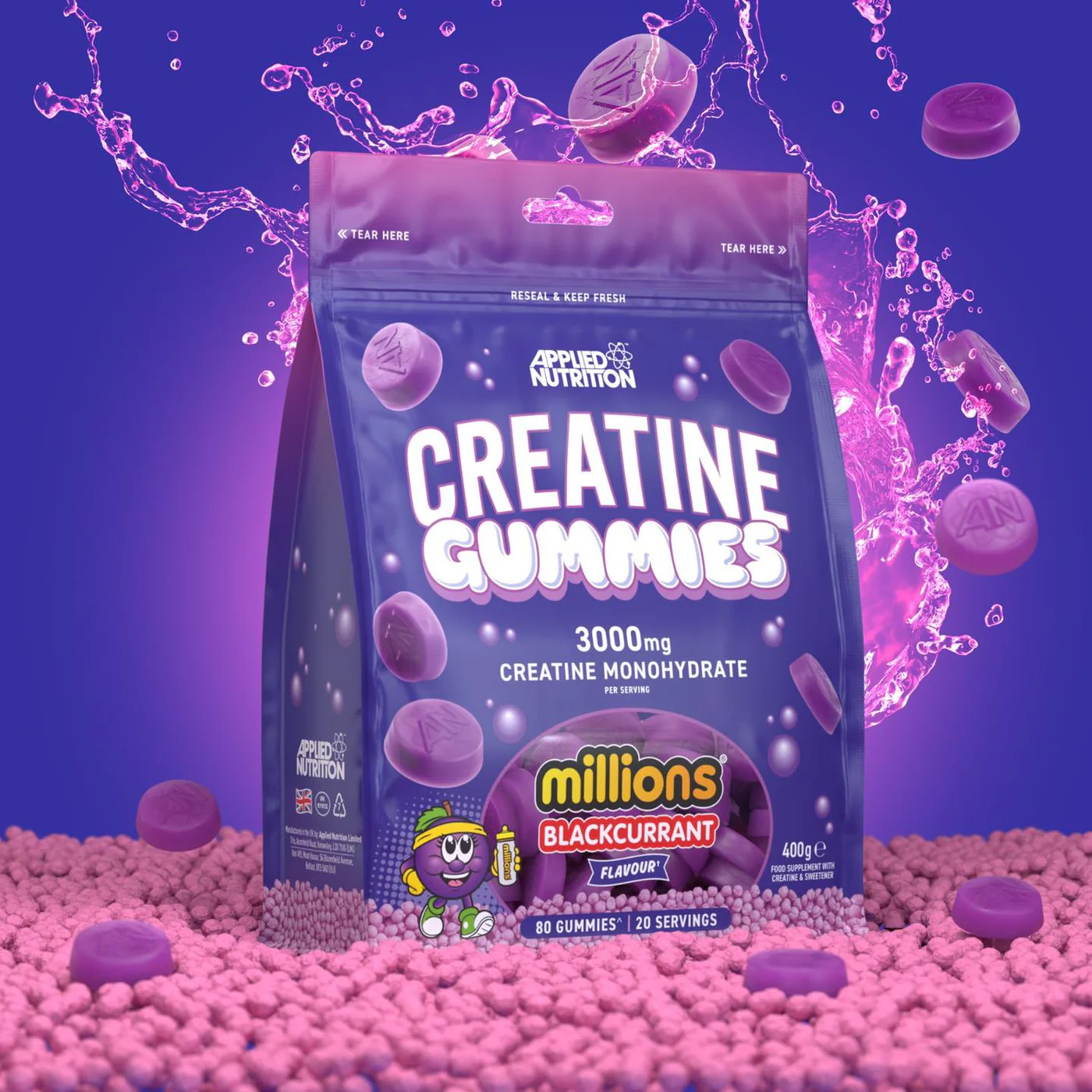Applied Nutrition Creatine Monohydrate Gummies, designed for fitness enthusiasts, offer 3000mg creatine per serving for enhanced strength and endurance, ideal for diverse dietary needs.