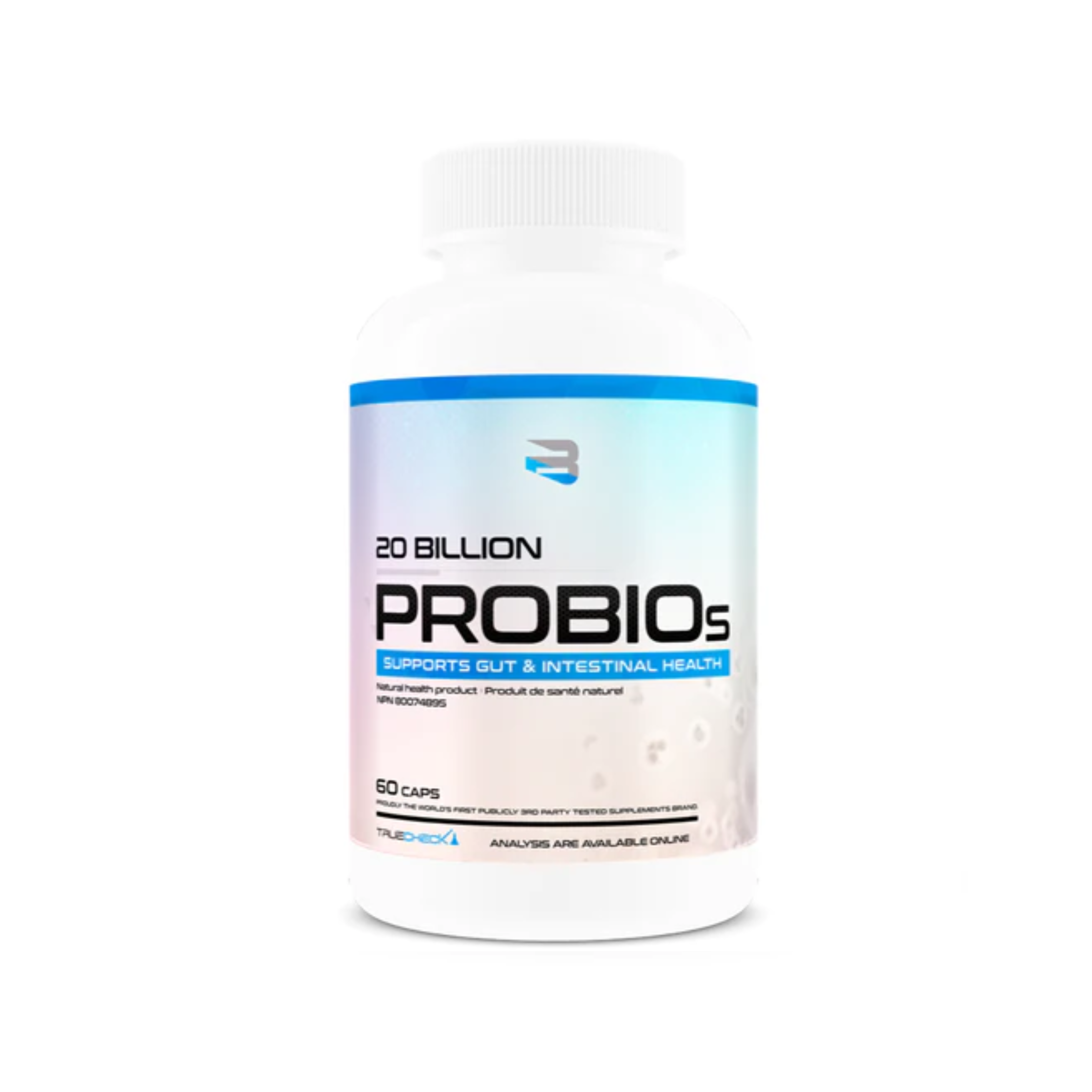 Believe Probiotics 20B - 60 Caps: White bottle with blue label, supports gut health and immunity, ideal for fitness enthusiasts from Sector 6 Supplements.