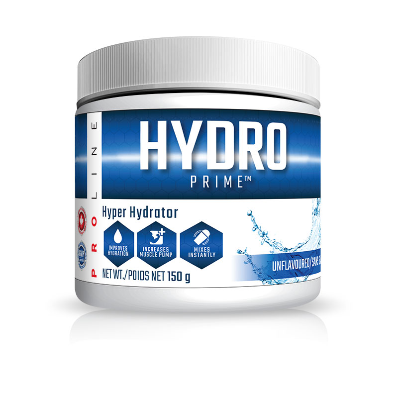 Proline Hydro Prime in a white container with a blue label, designed for hydration and performance enhancement.