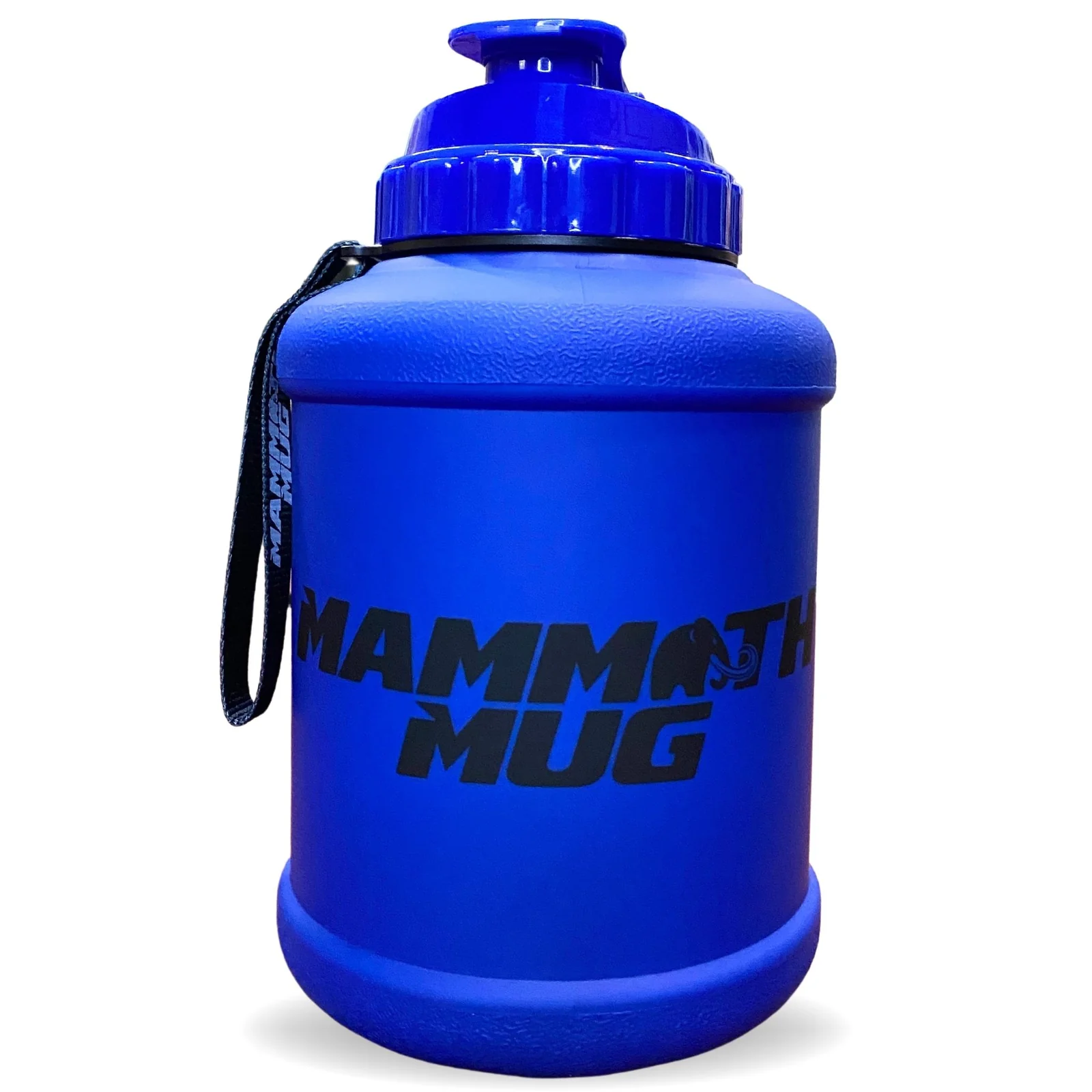 Mammoth Mug 2.5L with redesigned leak-proof lid, wrist lanyard, and wide mouth for easy cleaning and intake tracking. Ideal for fitness enthusiasts.