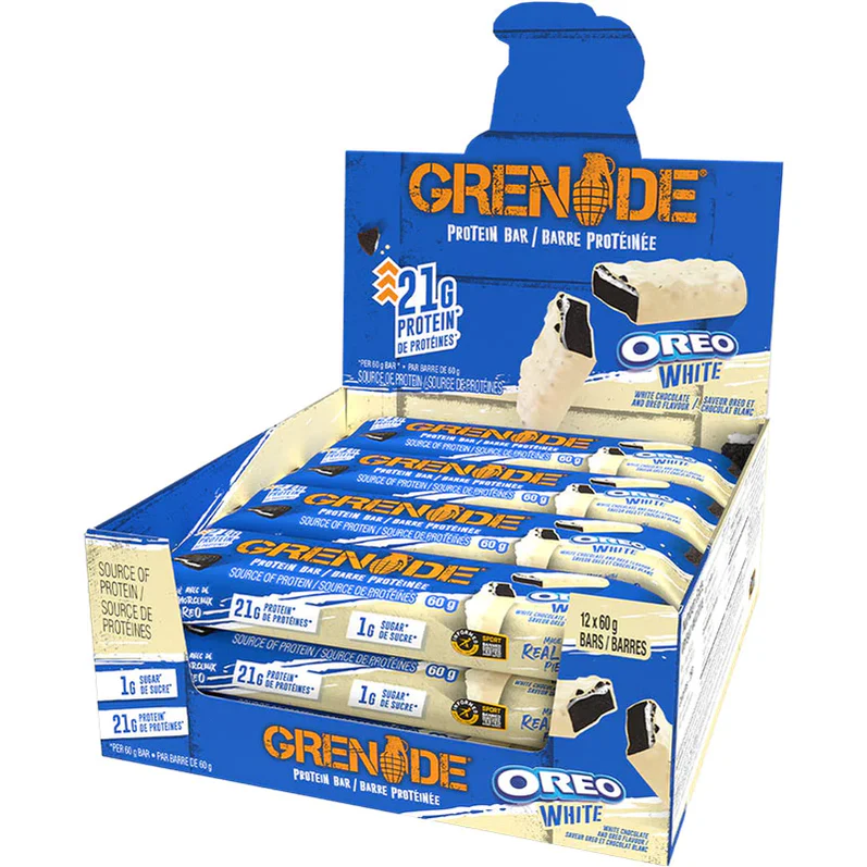 Grenade Protein Bar Box of 12 featuring Caramel Chaos flavor, known for high protein, low carbs, and crunchy texture, ideal for fitness enthusiasts.