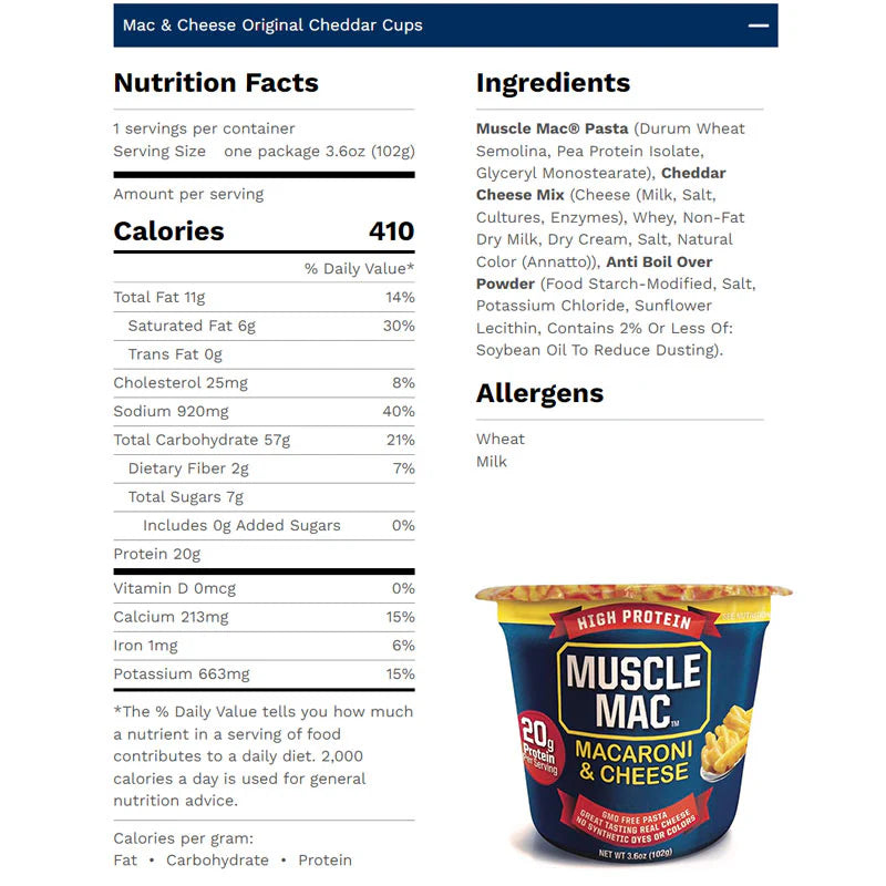 Muscle Mac Microwave Cup, Cheddar 3.6 oz