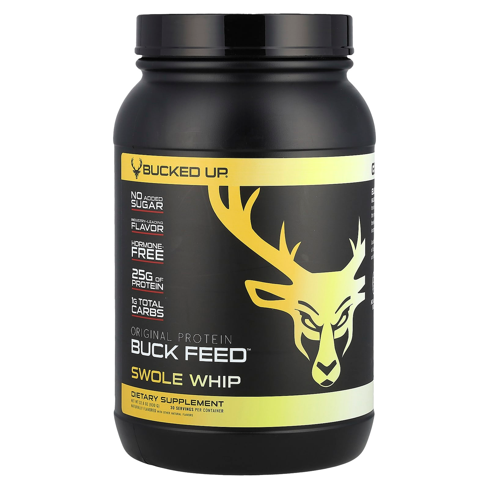 Bucked Up Buck Feed Protein, a natural whey supplement, features 25g of grass-fed, hormone-free protein per serving, supporting muscle building and weight management.