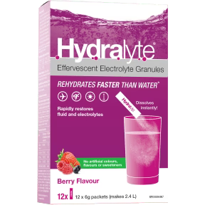 Hydralyte Electrolytes 12ct features convenient powder sticks for rapid hydration, enhancing fluid and electrolyte absorption. Perfect for fitness enthusiasts seeking effective rehydration.