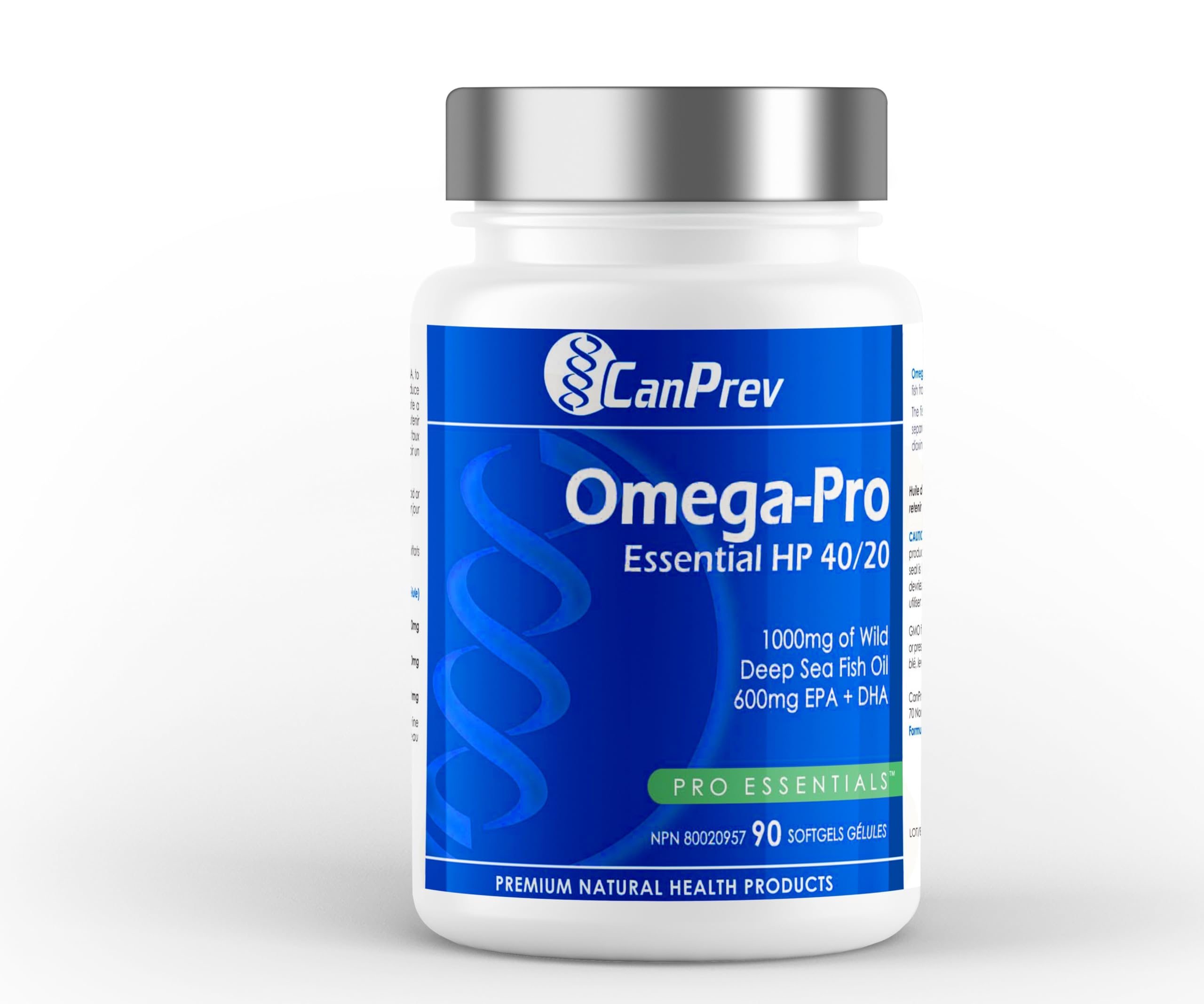 CanPrev Omega Pro 90 Cap bottle with a blue label, providing omega-3 fish oil softgels for comprehensive wellness support.
