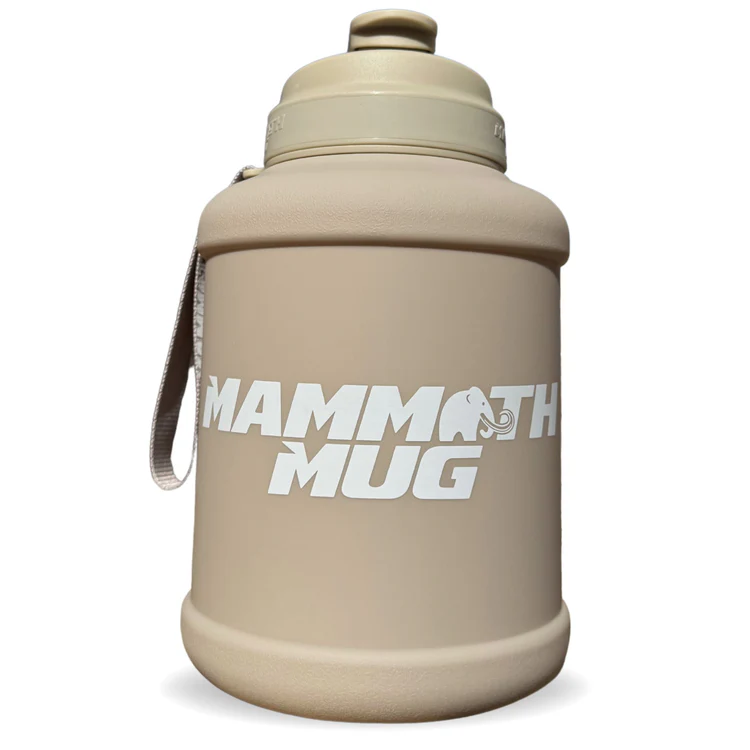 Mammoth Mug 2.5L plastic water bottle featuring a handle and lid, ideal for fitness enthusiasts from Sector 6 Supplements.