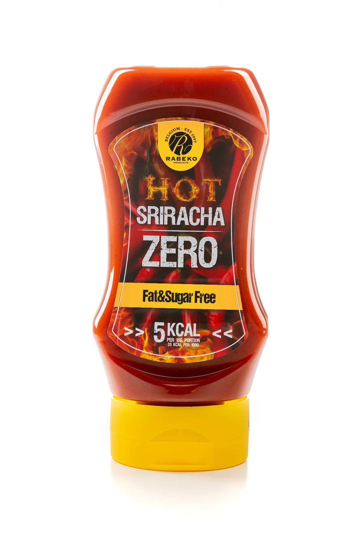Rabeko Sugar Free Sauce: A squeeze-bottle of HOT Sriracha ZERO chili sauce, fat- and sugar-free, ideal for enhancing meals with minimal calories.