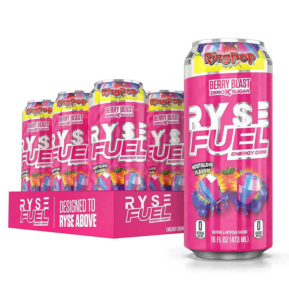 Ryse Energy Drink Case of 12, featuring sleek, pink cans, offers a powerful blend of natural caffeine and focus-enhancing ingredients for sustained energy.