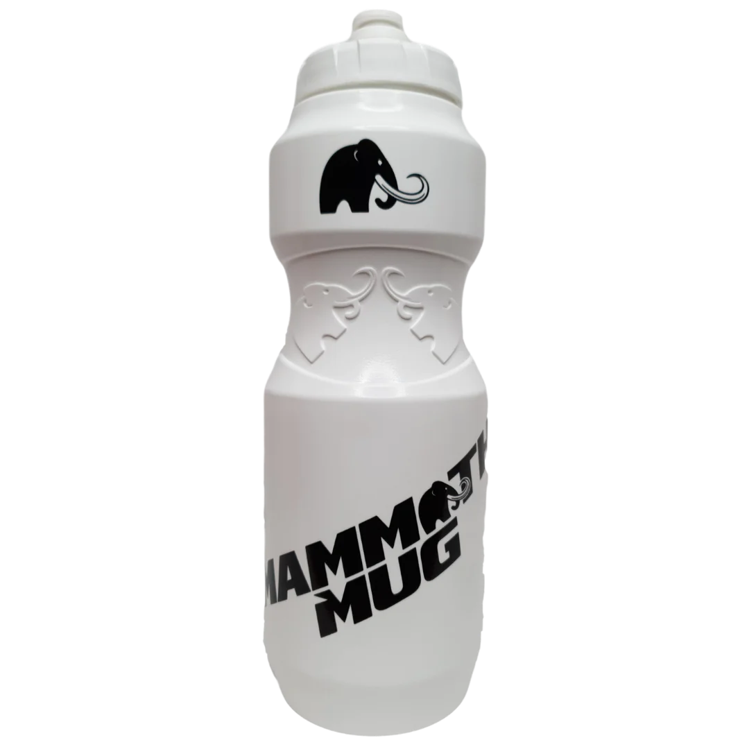 Mammoth Squeeze 1.5L water bottle, featuring a logo, crafted from medical-grade plastic. Ideal for fitness enthusiasts, hand wash only.