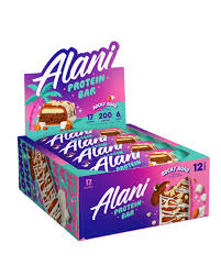 Alani Nu Protein Bar box, showcasing branded packaging, displayed as a convenient snack option from Sector 6 Supplements, ideal for fitness enthusiasts seeking high-quality nutrition.