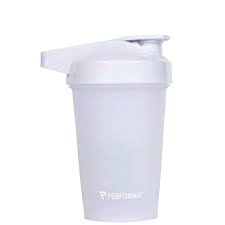 Performa Activ Shaker 591ml, a white plastic shaker bottle with screw-on lid and flip-top spout, ideal for mixing fitness supplements.