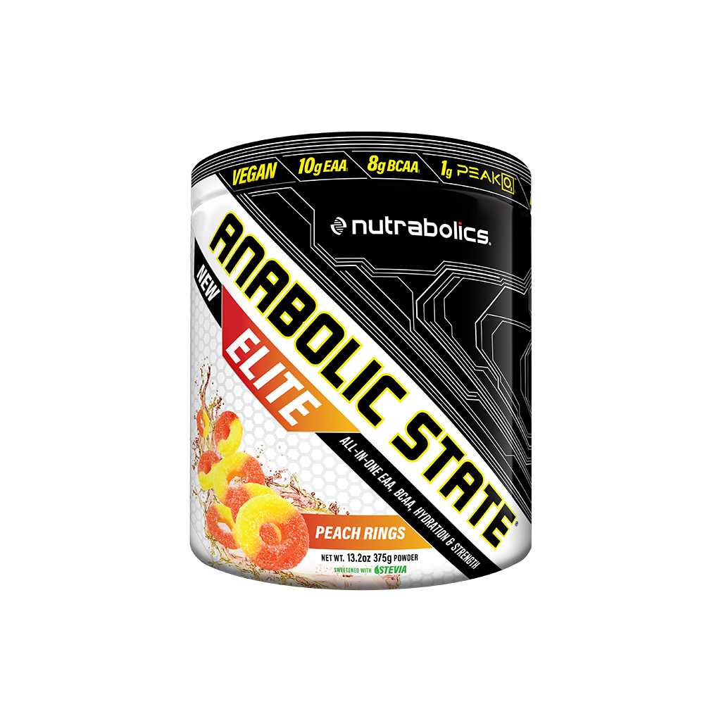 Nutrabolics Anabolic State Elite EAA can, a premium intra-workout supplement, supports muscle growth and recovery with amino acids, HICA, and Glycerol90, ideal for fitness enthusiasts.