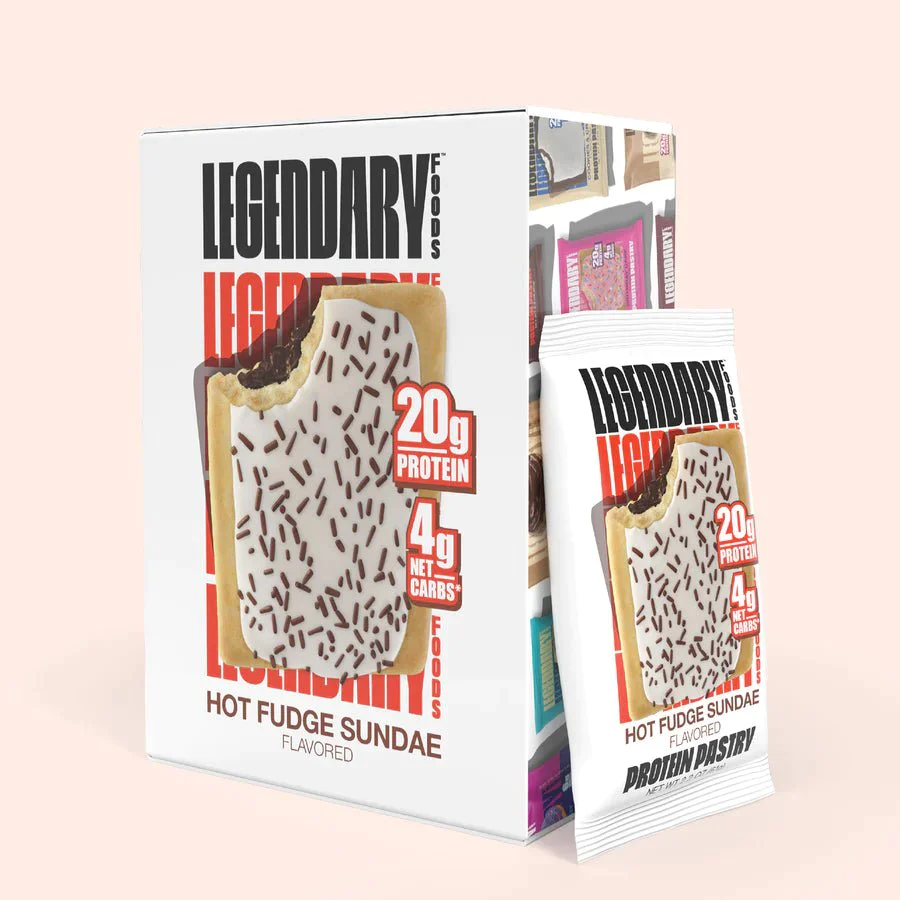 Legendary Foods Tasty Pastry box featuring Birthday Cake flavor, highlighting 20g protein, 4g net carbs, keto-friendly, gluten-free, and ready-to-eat or microwave options.