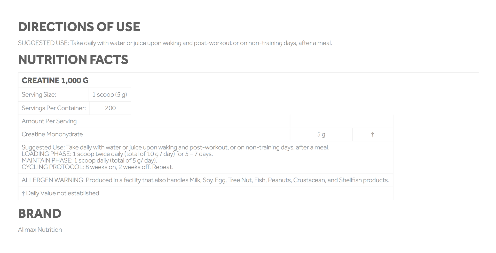 Allmax Creatine 1000g